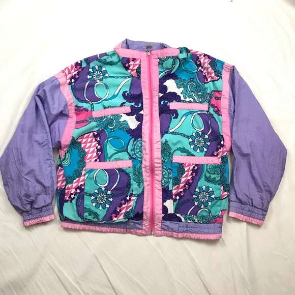 Vtg Active Stuff Size M Floral Track Suit Full Zip Jacket & Pants Purple Pink - Picture 3 of 13